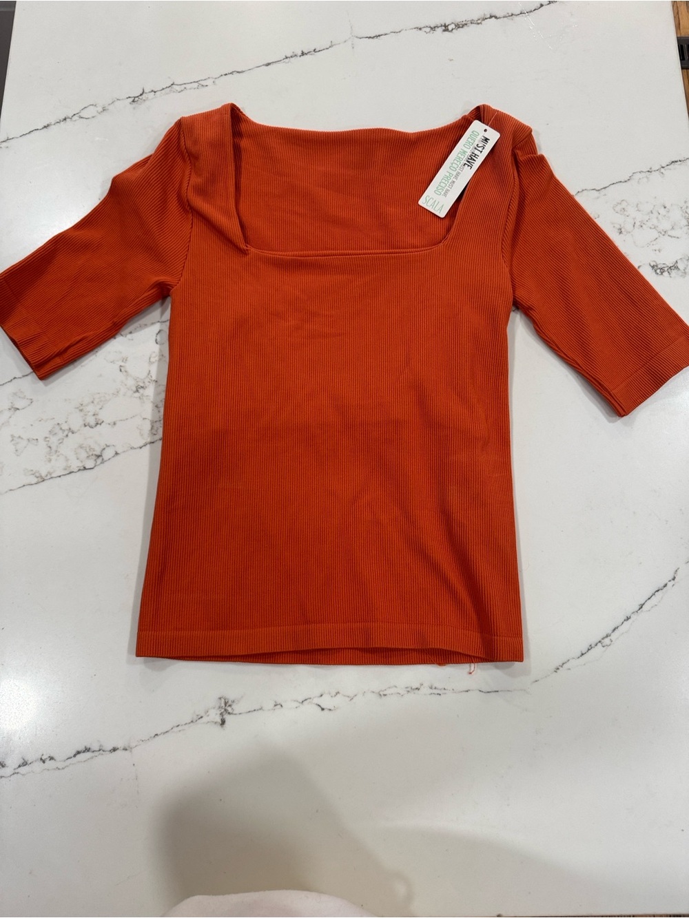 NWT Scala Square Neck Ribbed Short Sleeve Top - Orange